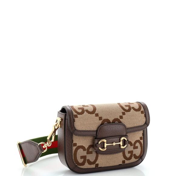 Gucci Horsebit 1955 Shoulder Bag Jumbo GG Canvas Mini Brown - Picture 2 of 8